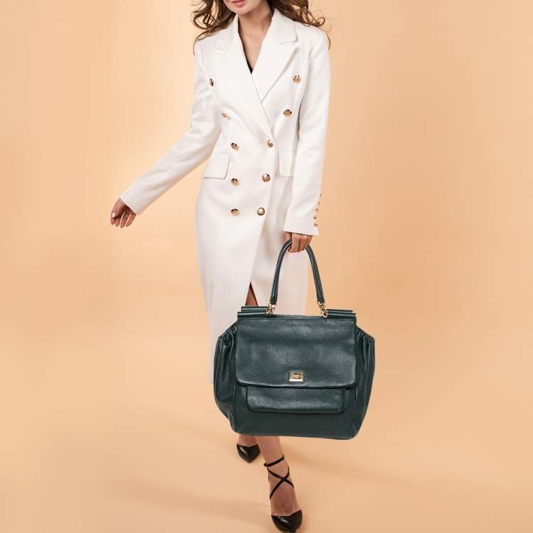 Pre Owned Dolce & Gabbana Dark Green Leather Large New Miss Sicily Top Handle Bag