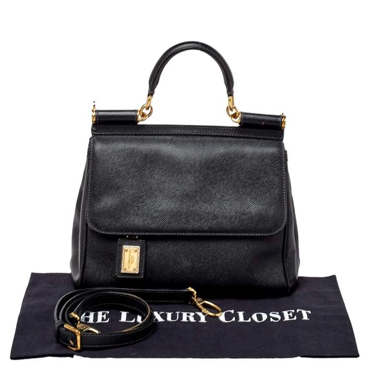 Pre Owned Dolce & Gabbana Black Leather Medium Sicily Top Handle Bag