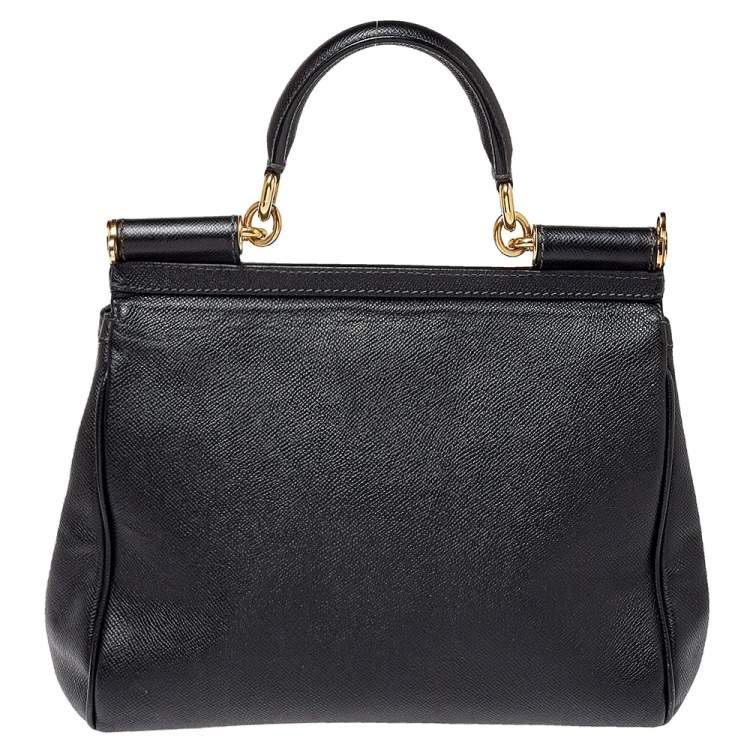 Pre Owned Dolce & Gabbana Black Leather Medium Sicily Top Handle Bag