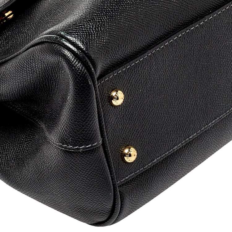 Pre Owned Dolce & Gabbana Black Leather Medium Sicily Top Handle Bag