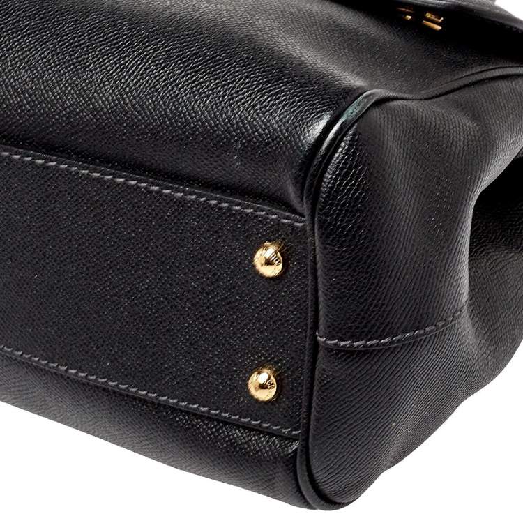 Pre Owned Dolce & Gabbana Black Leather Medium Sicily Top Handle Bag