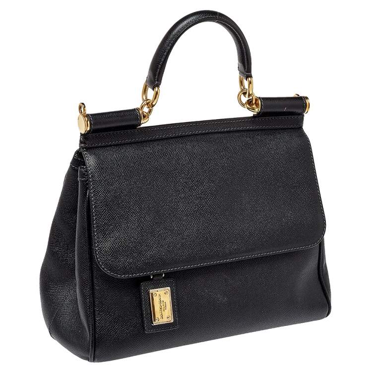 Pre Owned Dolce & Gabbana Black Leather Medium Sicily Top Handle Bag