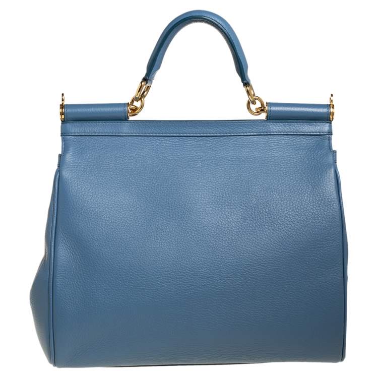 Pre Owned Dolce & Gabbana Blue Leather Large Sicily Top Handle Bag