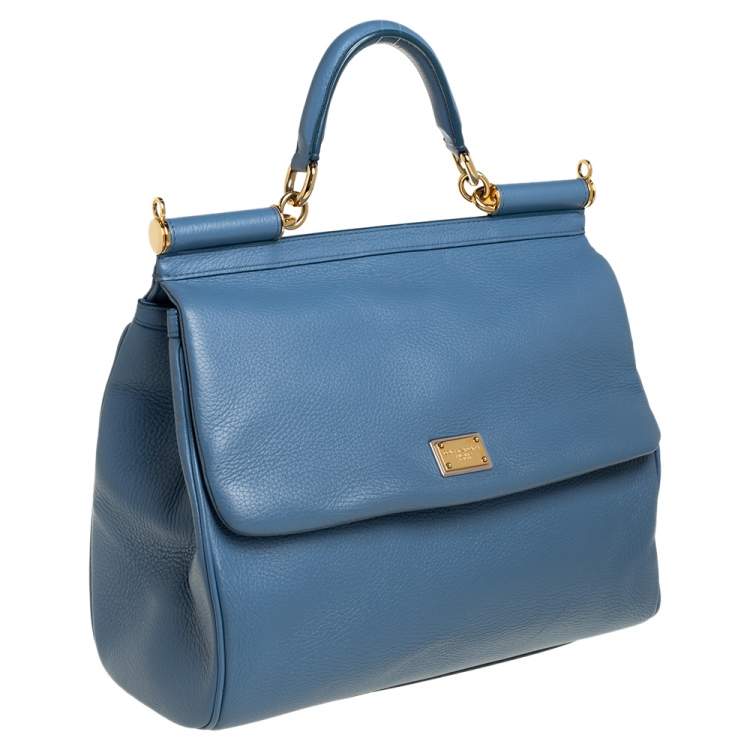 Pre Owned Dolce & Gabbana Blue Leather Large Sicily Top Handle Bag