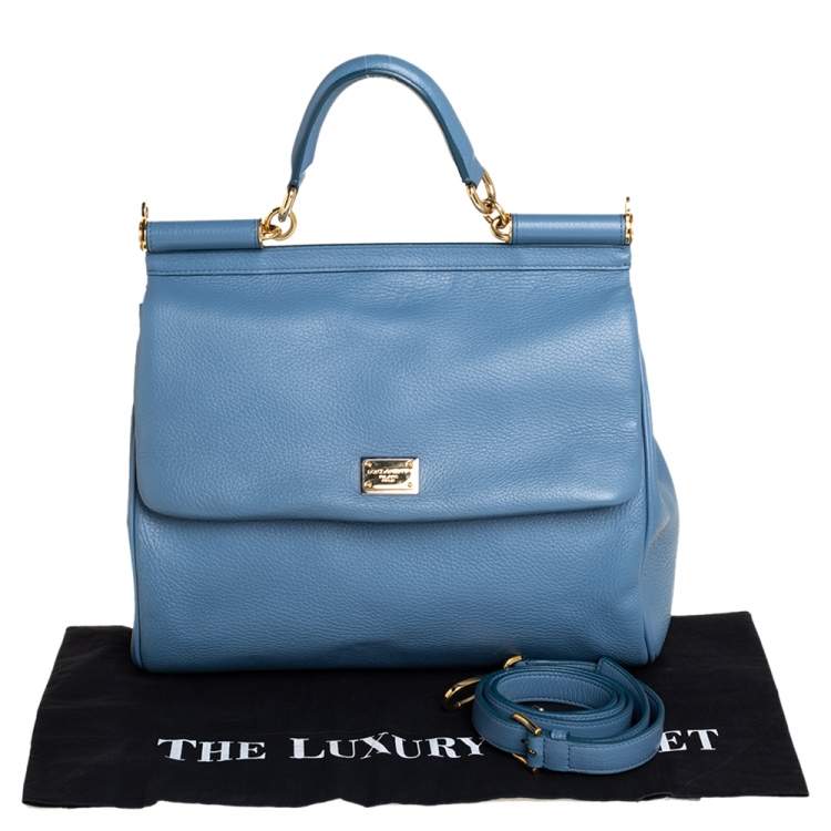 Pre Owned Dolce & Gabbana Blue Leather Large Sicily Top Handle Bag