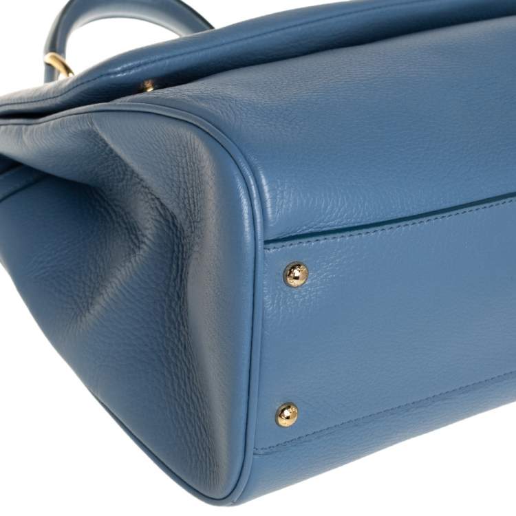 Pre Owned Dolce & Gabbana Blue Leather Large Sicily Top Handle Bag
