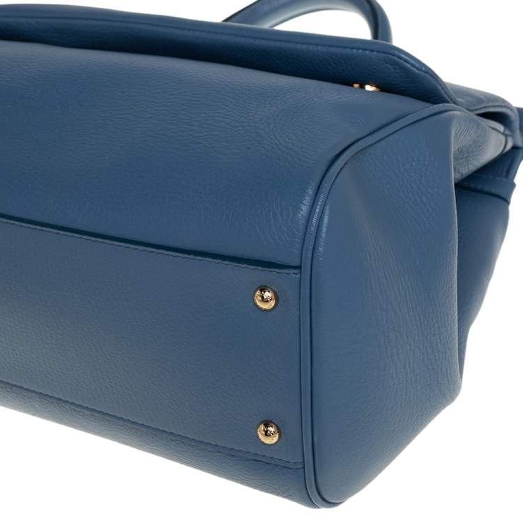 Pre Owned Dolce & Gabbana Blue Leather Large Sicily Top Handle Bag
