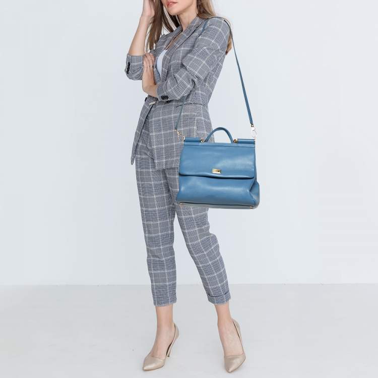 Pre Owned Dolce & Gabbana Blue Leather Large Sicily Top Handle Bag