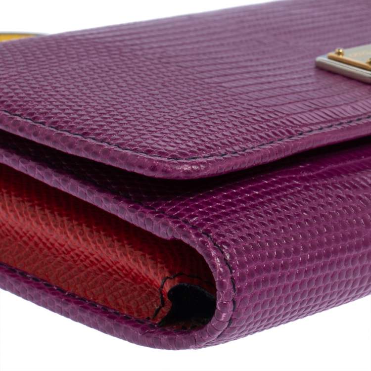 Pre Owned Dolce & Gabbana Multicolor Lizard Embossed Leather Miss Sicily Von Wallet