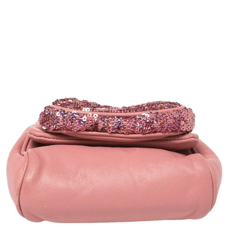 Pre Owned Dolce & Gabbana Pink Leather And Sequin Crossbody Bag