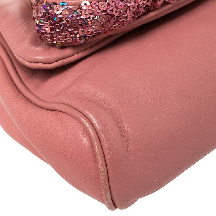 Pre Owned Dolce & Gabbana Pink Leather And Sequin Crossbody Bag