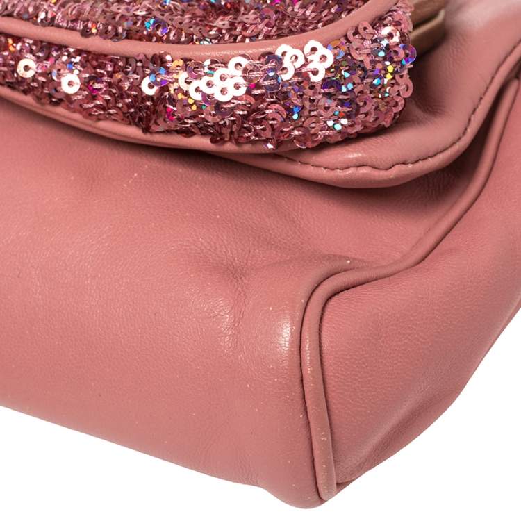 Pre Owned Dolce & Gabbana Pink Leather And Sequin Crossbody Bag