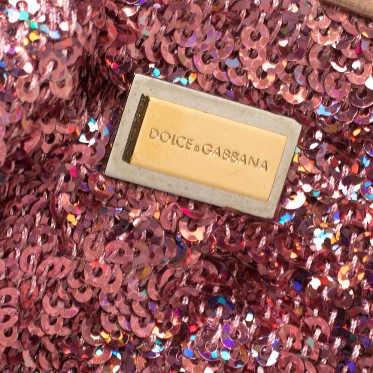 Pre Owned Dolce & Gabbana Pink Leather And Sequin Crossbody Bag