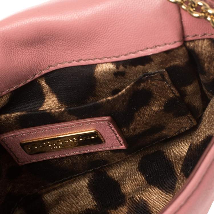 Pre Owned Dolce & Gabbana Pink Leather And Sequin Crossbody Bag