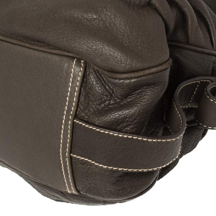 Pre Owned Dolce & Gabbana Dark Brown Pebbled Leather D Ring Flap Hobo