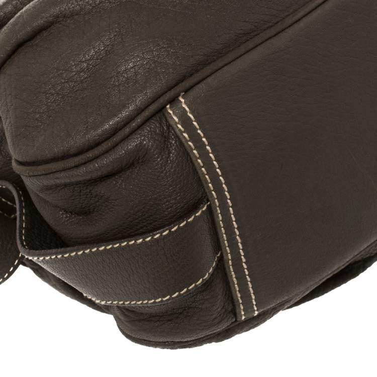 Pre Owned Dolce & Gabbana Dark Brown Pebbled Leather D Ring Flap Hobo