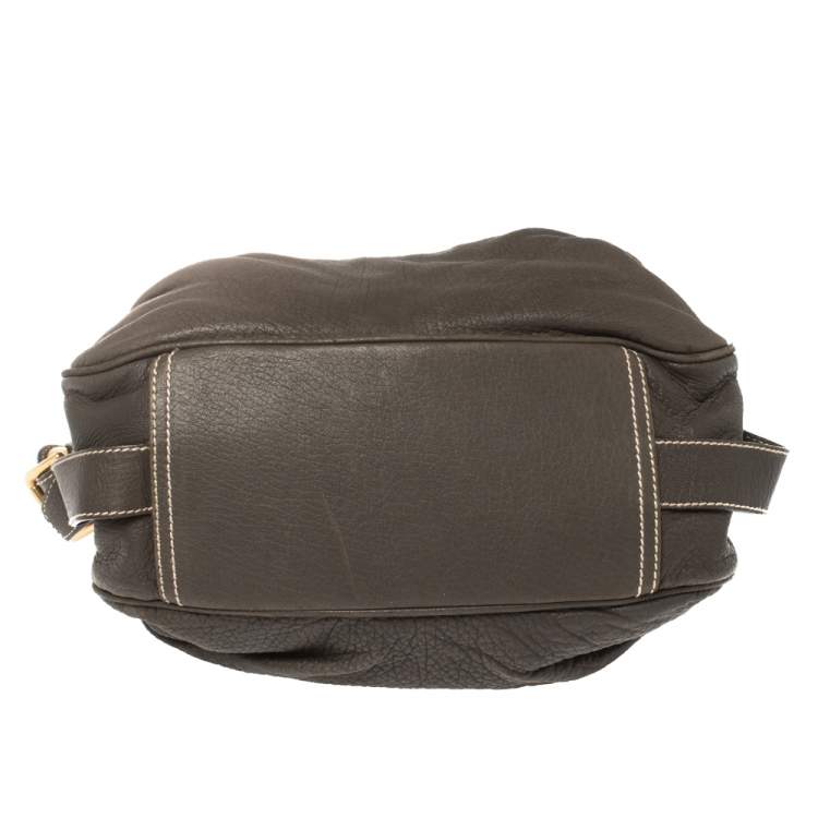 Pre Owned Dolce & Gabbana Dark Brown Pebbled Leather D Ring Flap Hobo
