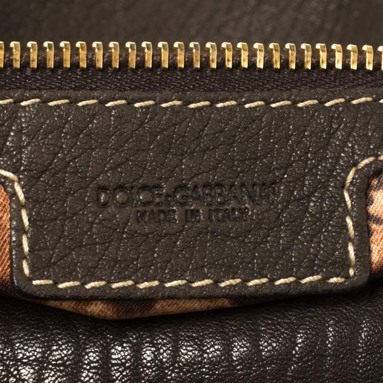 Pre Owned Dolce & Gabbana Dark Brown Pebbled Leather D Ring Flap Hobo