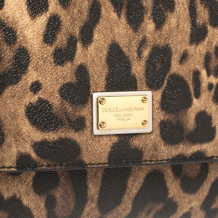 Pre Owned Dolce & Gabbana Brown/Black Leopard Print Coated Canvas and Leather Medium Miss Sicily Top Handle Bag
