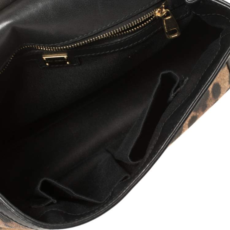 Pre Owned Dolce & Gabbana Brown/Black Leopard Print Coated Canvas and Leather Medium Miss Sicily Top Handle Bag