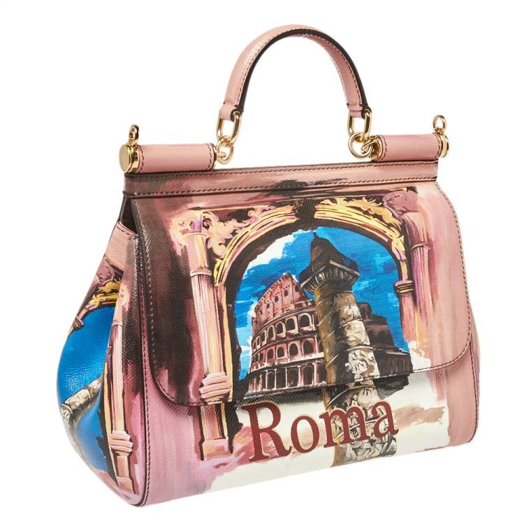Pre Owned Dolce & Gabbana Multicolor Roma Print Leather Medium Miss Sicily Top Handle Bag