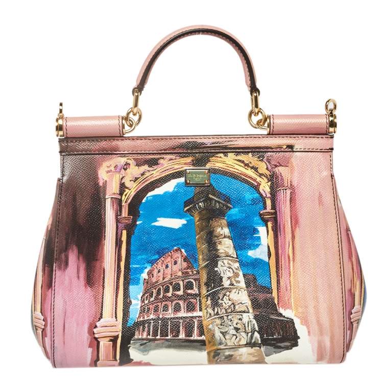 Pre Owned Dolce & Gabbana Multicolor Roma Print Leather Medium Miss Sicily Top Handle Bag