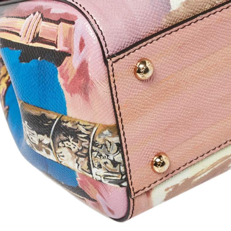 Pre Owned Dolce & Gabbana Multicolor Roma Print Leather Medium Miss Sicily Top Handle Bag