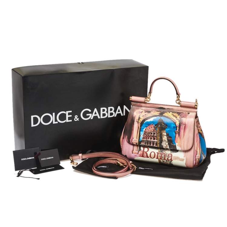 Pre Owned Dolce & Gabbana Multicolor Roma Print Leather Medium Miss Sicily Top Handle Bag