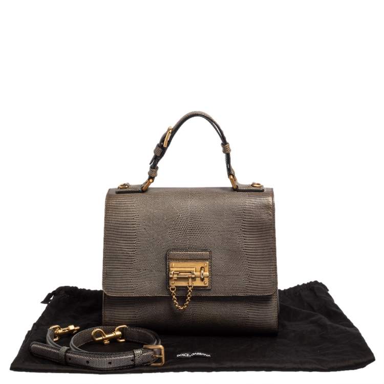Pre Owned Dolce & Gabbana Grey Lizard Embossed Leather Medium Miss Monica Top Handle Bag