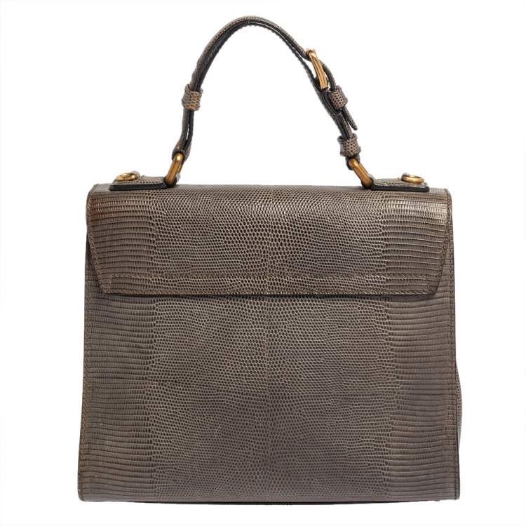 Pre Owned Dolce & Gabbana Grey Lizard Embossed Leather Medium Miss Monica Top Handle Bag