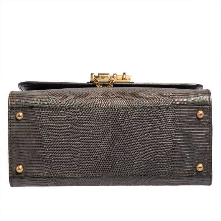Pre Owned Dolce & Gabbana Grey Lizard Embossed Leather Medium Miss Monica Top Handle Bag