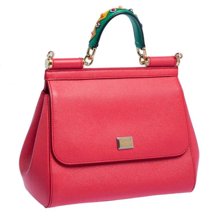 Pre Owned Dolce & Gabbana Fuchsia Leather Medium Miss Sicily Top Handle Bag