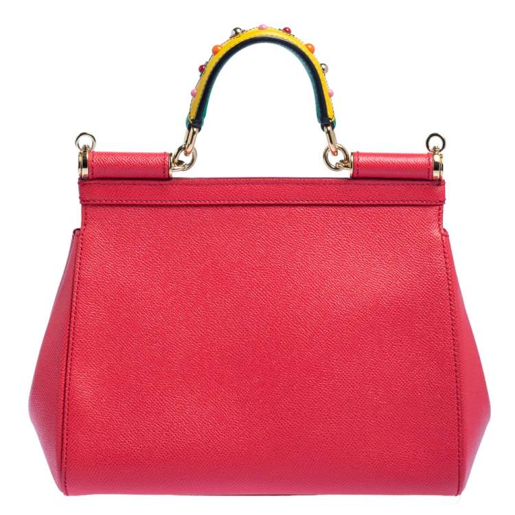 Pre Owned Dolce & Gabbana Fuchsia Leather Medium Miss Sicily Top Handle Bag
