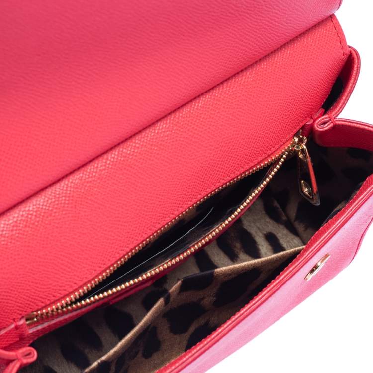 Pre Owned Dolce & Gabbana Fuchsia Leather Medium Miss Sicily Top Handle Bag
