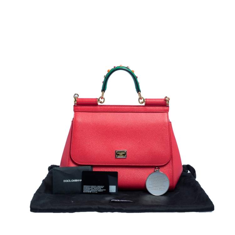 Pre Owned Dolce & Gabbana Fuchsia Leather Medium Miss Sicily Top Handle Bag