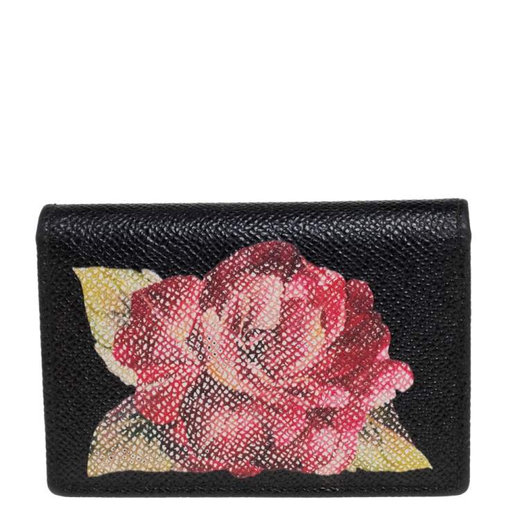 Pre Owned Dolce & Gabbana Black Floral Print Card Case 