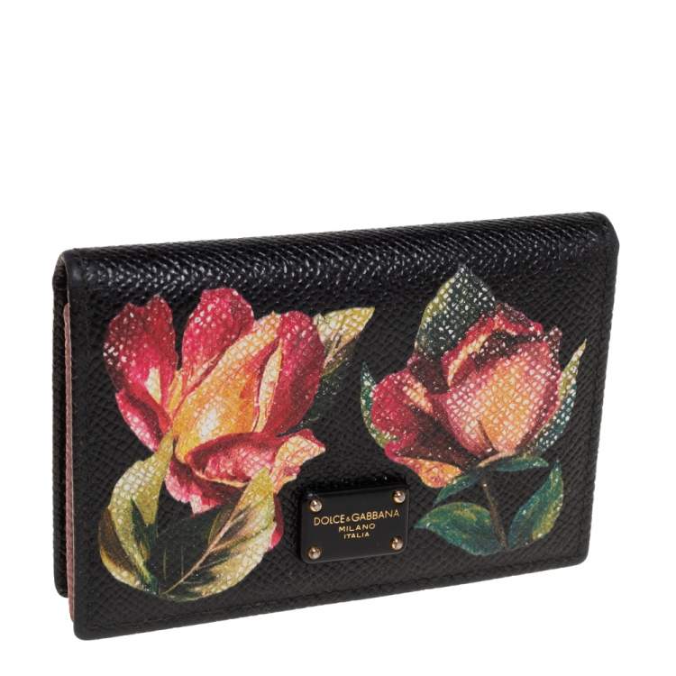Pre Owned Dolce & Gabbana Black Floral Print Card Case 