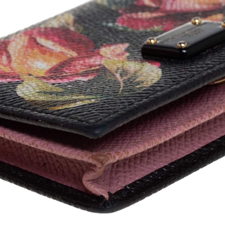 Pre Owned Dolce & Gabbana Black Floral Print Card Case 