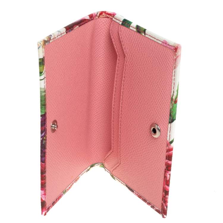 Pre Owned Dolce & Gabbana White Floral Print Leather Flap Card Case