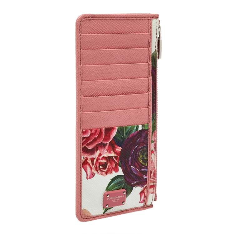 Pre Owned Dolce & Gabbana Pink Floral Print Zipped Card Holder