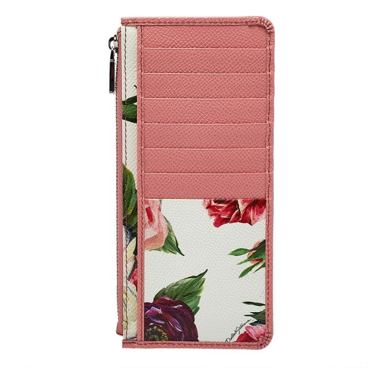 Pre Owned Dolce & Gabbana Pink Floral Print Zipped Card Holder