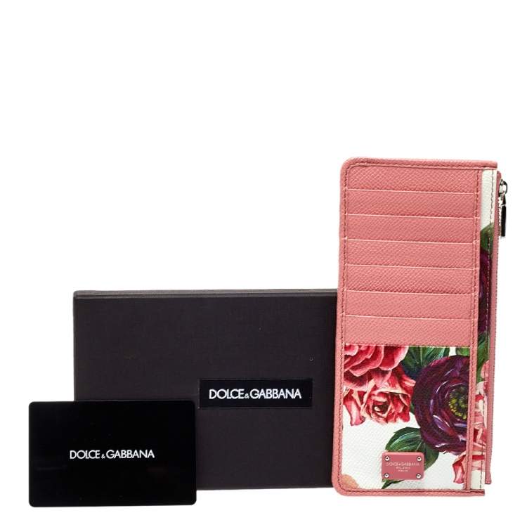 Pre Owned Dolce & Gabbana Pink Floral Print Zipped Card Holder