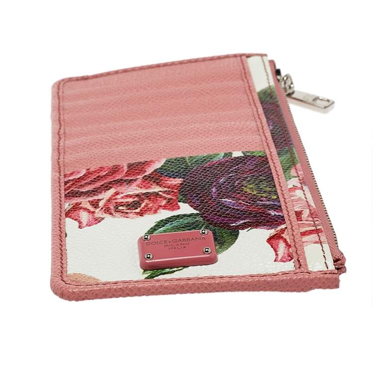Pre Owned Dolce & Gabbana Pink Floral Print Zipped Card Holder