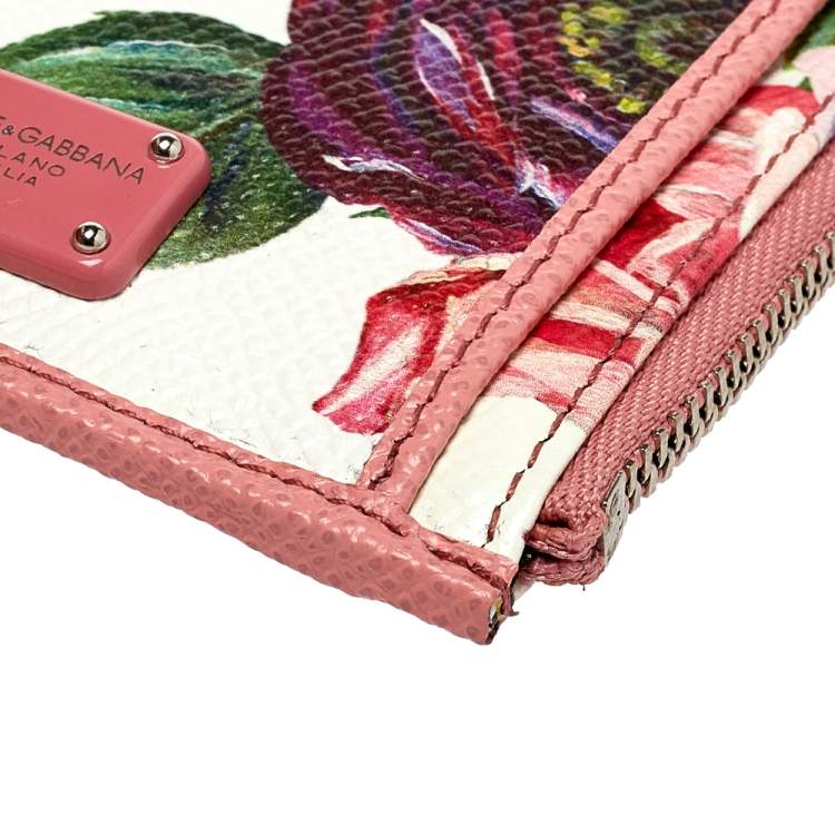 Pre Owned Dolce & Gabbana Pink Floral Print Zipped Card Holder