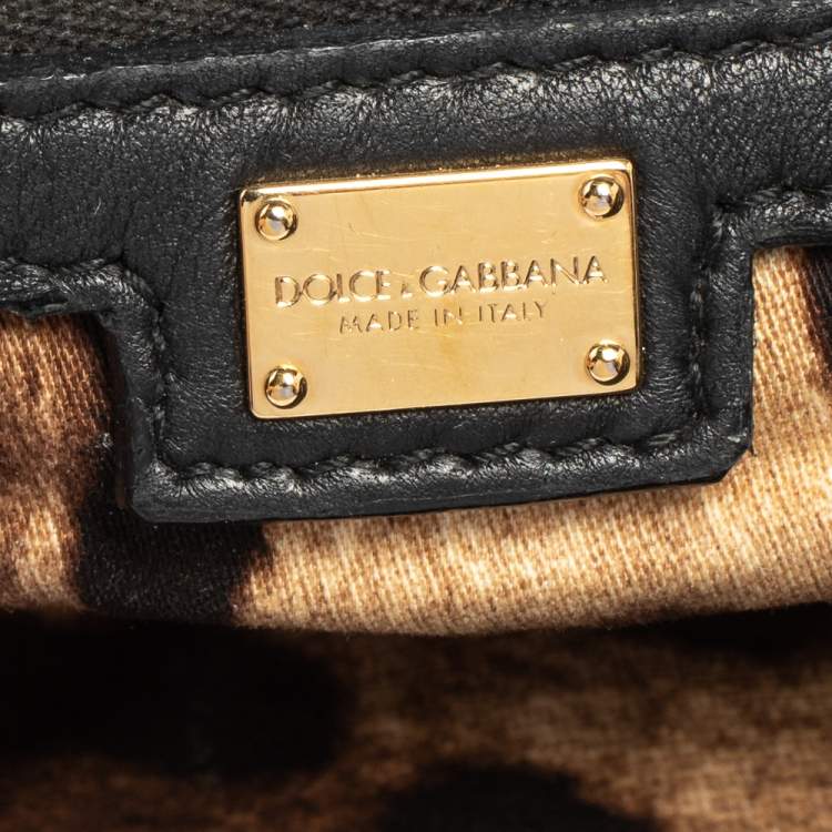 Pre Owned Dolce & Gabbana Black Crochet Fabric and Snakeskin Padlock Top Handle Bag