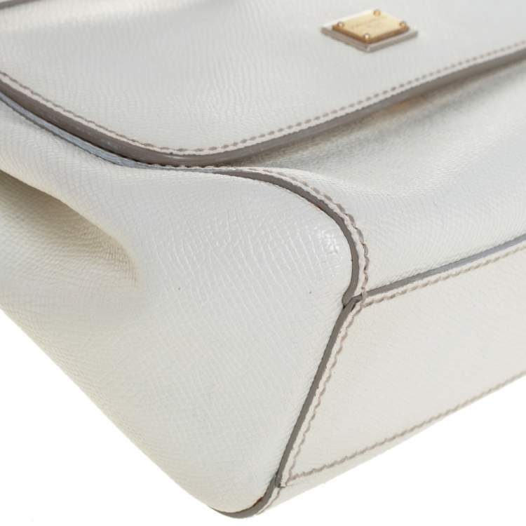 Pre Owned Dolce & Gabbana White Leather Small Miss Sicily Top Handle Bag