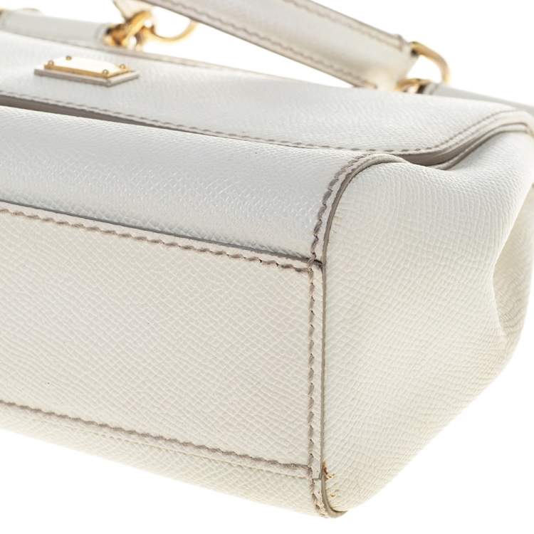 Pre Owned Dolce & Gabbana White Leather Small Miss Sicily Top Handle Bag