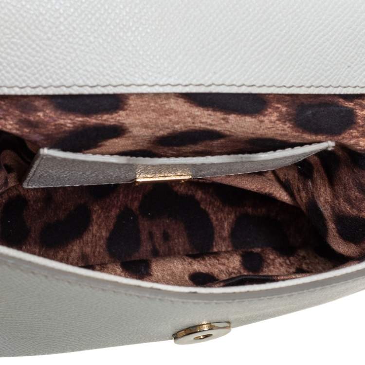 Pre Owned Dolce & Gabbana White Leather Small Miss Sicily Top Handle Bag