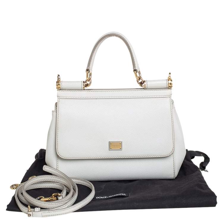 Pre Owned Dolce & Gabbana White Leather Small Miss Sicily Top Handle Bag