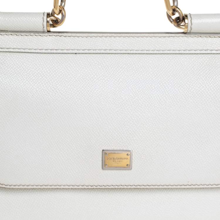 Pre Owned Dolce & Gabbana White Leather Small Miss Sicily Top Handle Bag